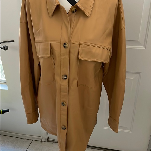 Anthropologie Jackets & Blazers - Maeve by Anthropologie faux leather Tan Button-Up Jacket size Large